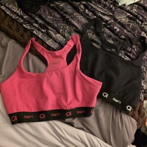GAP Pink & Black GapFit Racerback Sports Bras